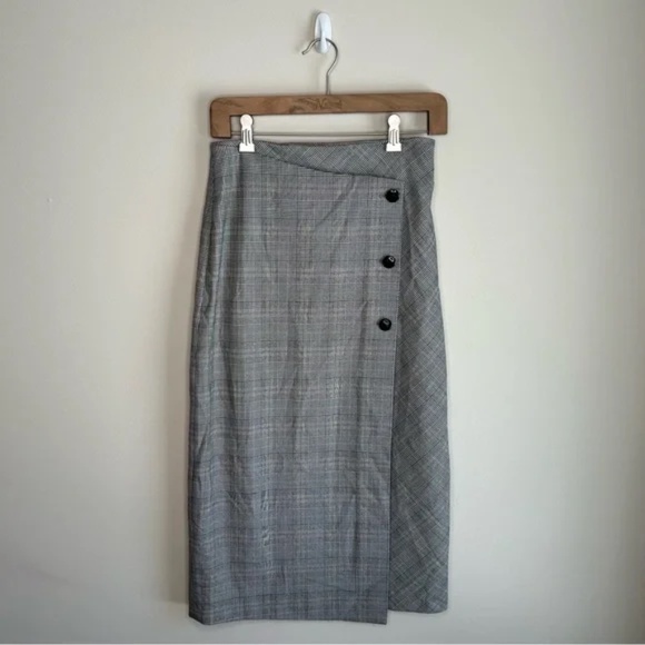 Babaton Billy Skirt Plaid Button Front Asymmetrical Grey Size 4 - Picture 3 of 6